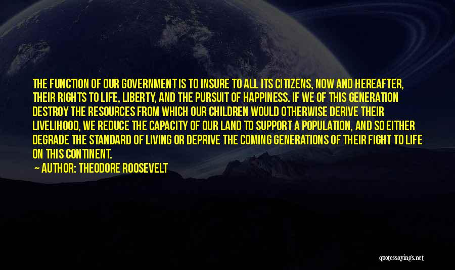 Theodore Roosevelt Quotes: The Function Of Our Government Is To Insure To All Its Citizens, Now And Hereafter, Their Rights To Life, Liberty,