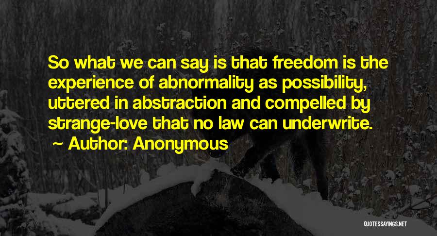 Anonymous Quotes: So What We Can Say Is That Freedom Is The Experience Of Abnormality As Possibility, Uttered In Abstraction And Compelled
