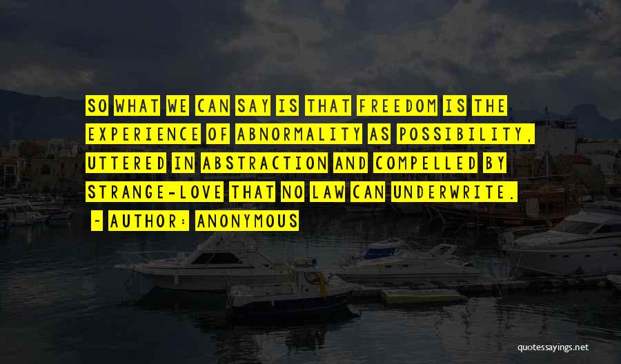 Anonymous Quotes: So What We Can Say Is That Freedom Is The Experience Of Abnormality As Possibility, Uttered In Abstraction And Compelled