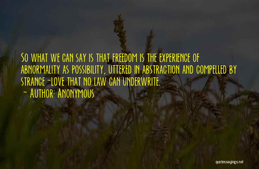 Anonymous Quotes: So What We Can Say Is That Freedom Is The Experience Of Abnormality As Possibility, Uttered In Abstraction And Compelled