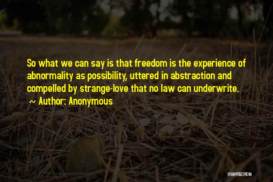 Anonymous Quotes: So What We Can Say Is That Freedom Is The Experience Of Abnormality As Possibility, Uttered In Abstraction And Compelled