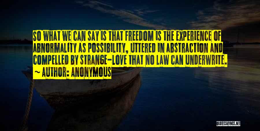 Anonymous Quotes: So What We Can Say Is That Freedom Is The Experience Of Abnormality As Possibility, Uttered In Abstraction And Compelled