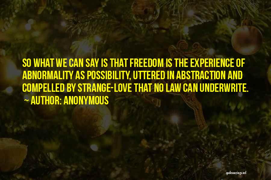 Anonymous Quotes: So What We Can Say Is That Freedom Is The Experience Of Abnormality As Possibility, Uttered In Abstraction And Compelled