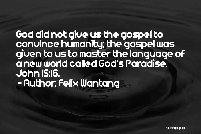 Felix Wantang Quotes: God Did Not Give Us The Gospel To Convince Humanity; The Gospel Was Given To Us To Master The Language