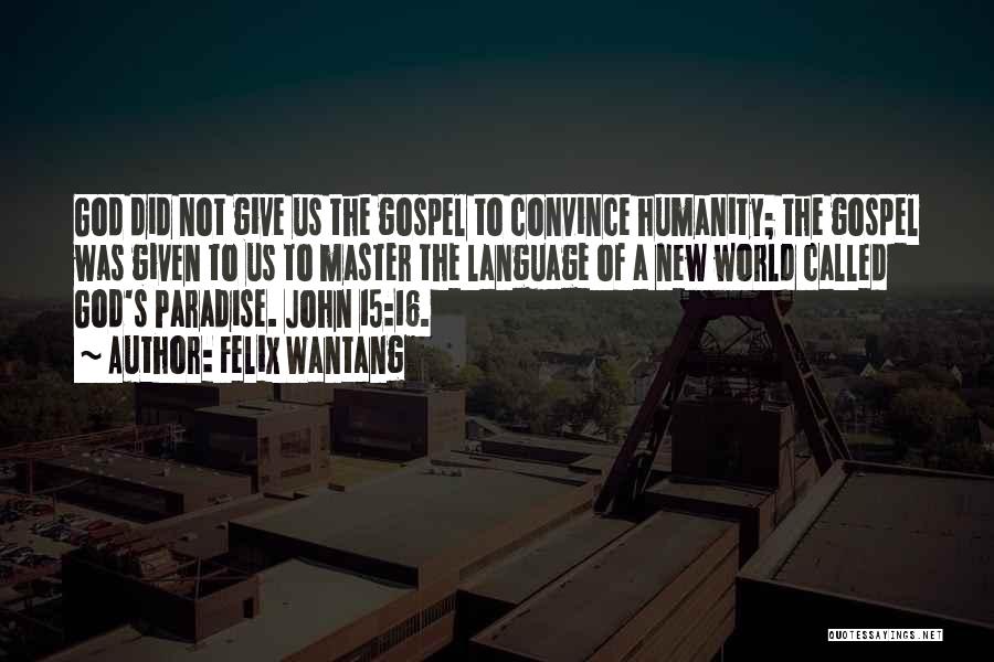 Felix Wantang Quotes: God Did Not Give Us The Gospel To Convince Humanity; The Gospel Was Given To Us To Master The Language