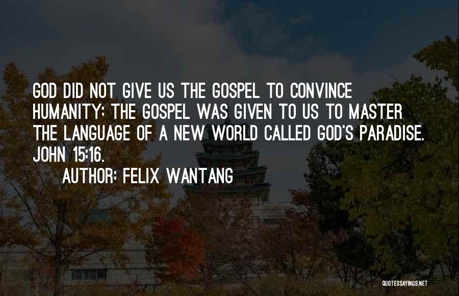 Felix Wantang Quotes: God Did Not Give Us The Gospel To Convince Humanity; The Gospel Was Given To Us To Master The Language