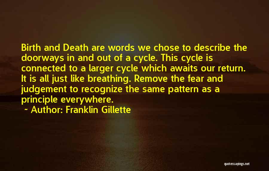 Franklin Gillette Quotes: Birth And Death Are Words We Chose To Describe The Doorways In And Out Of A Cycle. This Cycle Is