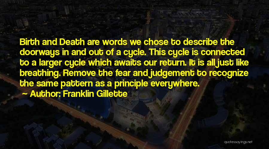 Franklin Gillette Quotes: Birth And Death Are Words We Chose To Describe The Doorways In And Out Of A Cycle. This Cycle Is