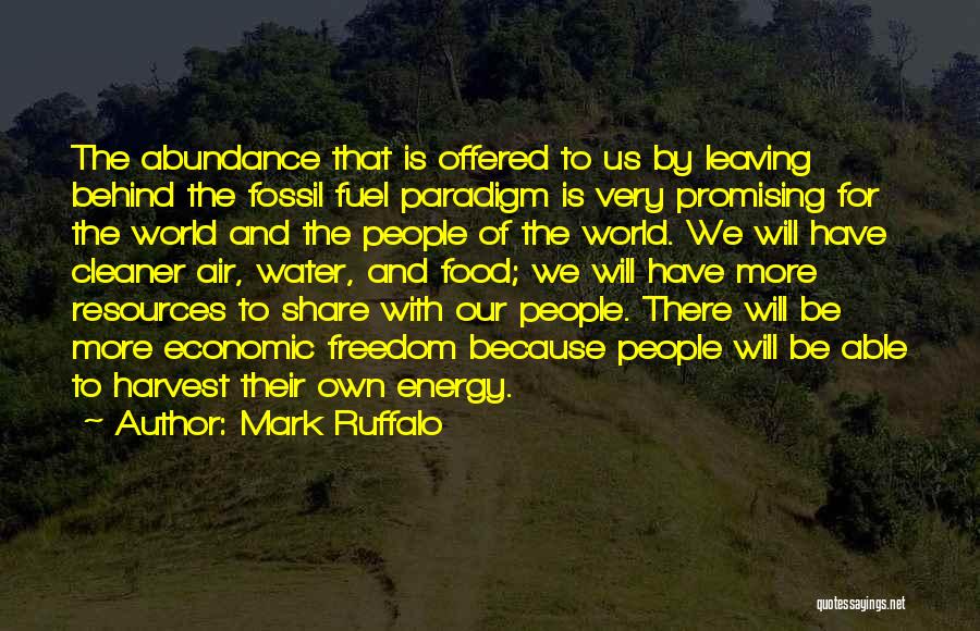 Mark Ruffalo Quotes: The Abundance That Is Offered To Us By Leaving Behind The Fossil Fuel Paradigm Is Very Promising For The World