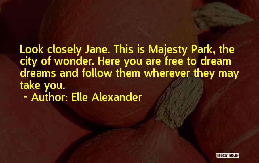 Elle Alexander Quotes: Look Closely Jane. This Is Majesty Park, The City Of Wonder. Here You Are Free To Dream Dreams And Follow