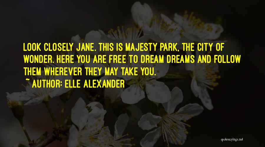Elle Alexander Quotes: Look Closely Jane. This Is Majesty Park, The City Of Wonder. Here You Are Free To Dream Dreams And Follow
