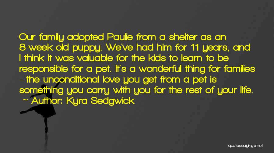 Kyra Sedgwick Quotes: Our Family Adopted Paulie From A Shelter As An 8-week-old Puppy. We've Had Him For 11 Years, And I Think