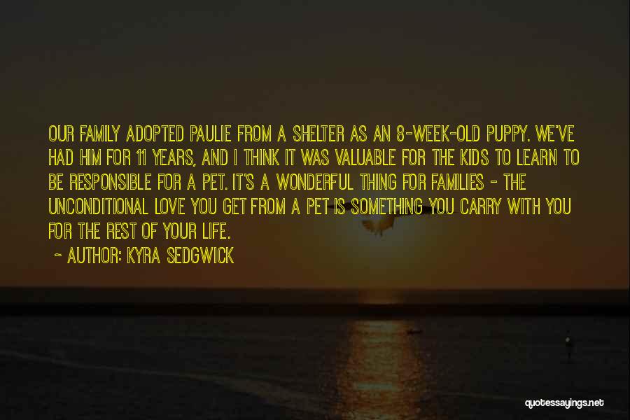 Kyra Sedgwick Quotes: Our Family Adopted Paulie From A Shelter As An 8-week-old Puppy. We've Had Him For 11 Years, And I Think