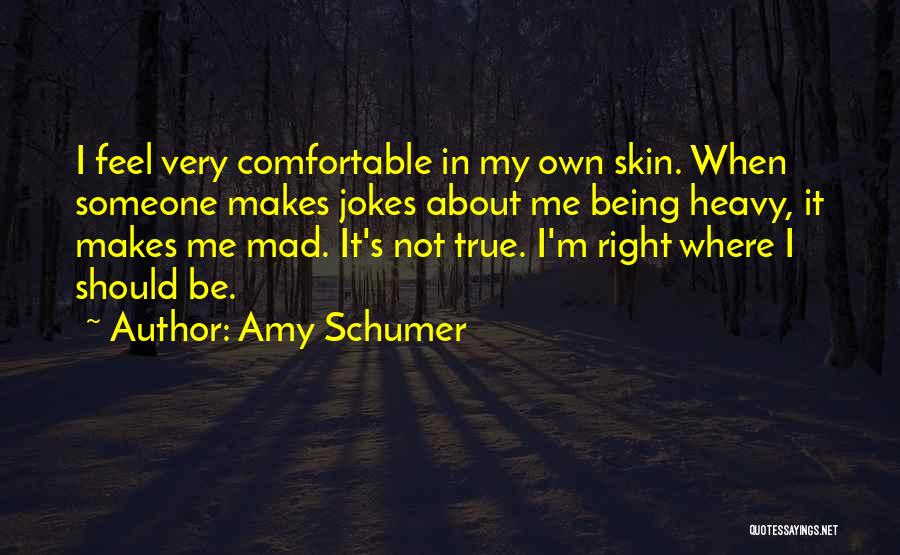 Amy Schumer Quotes: I Feel Very Comfortable In My Own Skin. When Someone Makes Jokes About Me Being Heavy, It Makes Me Mad.