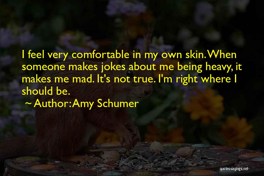 Amy Schumer Quotes: I Feel Very Comfortable In My Own Skin. When Someone Makes Jokes About Me Being Heavy, It Makes Me Mad.