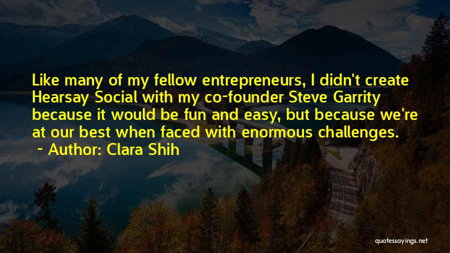 Clara Shih Quotes: Like Many Of My Fellow Entrepreneurs, I Didn't Create Hearsay Social With My Co-founder Steve Garrity Because It Would Be