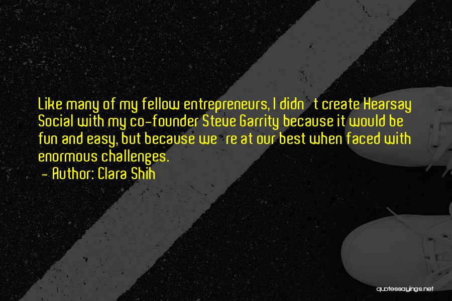 Clara Shih Quotes: Like Many Of My Fellow Entrepreneurs, I Didn't Create Hearsay Social With My Co-founder Steve Garrity Because It Would Be