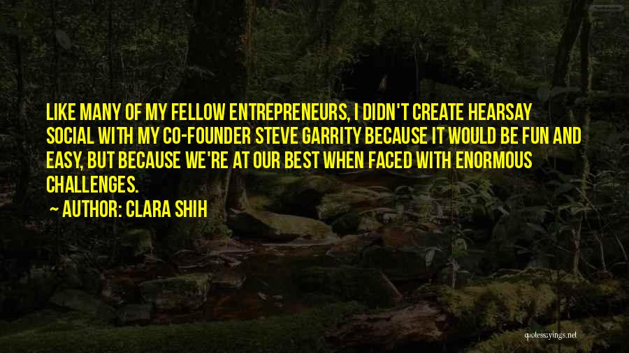 Clara Shih Quotes: Like Many Of My Fellow Entrepreneurs, I Didn't Create Hearsay Social With My Co-founder Steve Garrity Because It Would Be