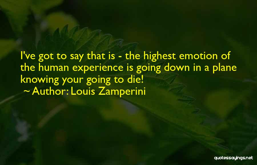 Louis Zamperini Quotes: I've Got To Say That Is - The Highest Emotion Of The Human Experience Is Going Down In A Plane