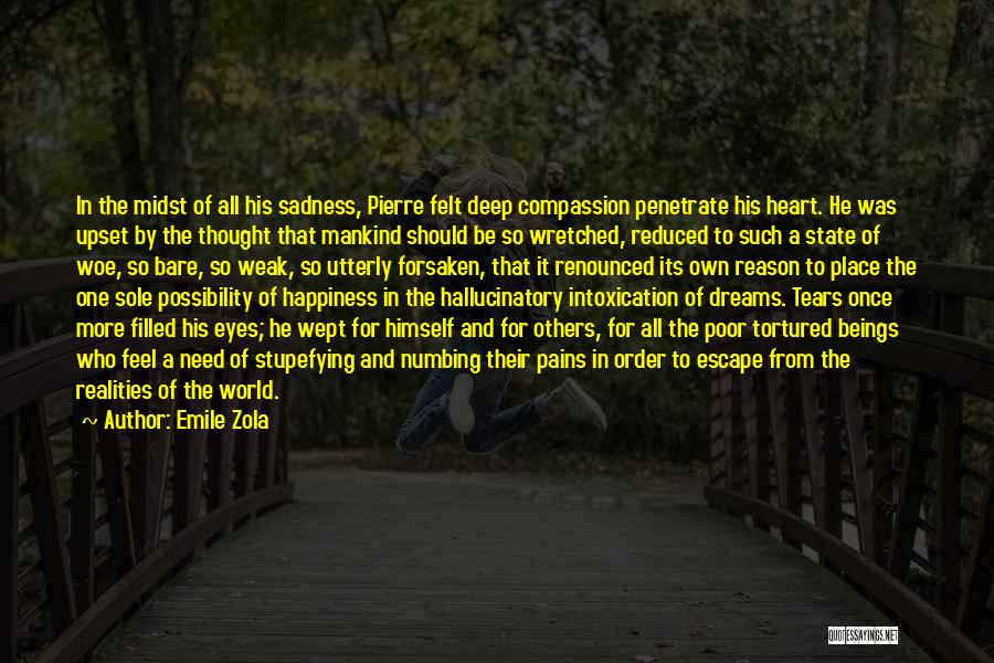 Emile Zola Quotes: In The Midst Of All His Sadness, Pierre Felt Deep Compassion Penetrate His Heart. He Was Upset By The Thought