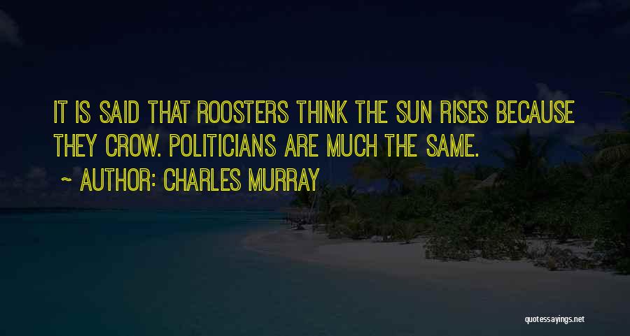 Charles Murray Quotes: It Is Said That Roosters Think The Sun Rises Because They Crow. Politicians Are Much The Same.