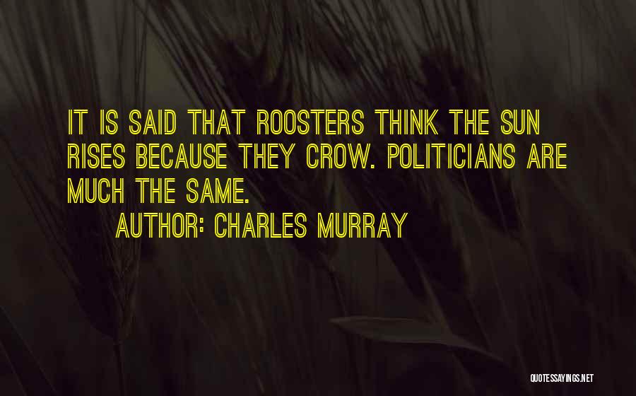 Charles Murray Quotes: It Is Said That Roosters Think The Sun Rises Because They Crow. Politicians Are Much The Same.