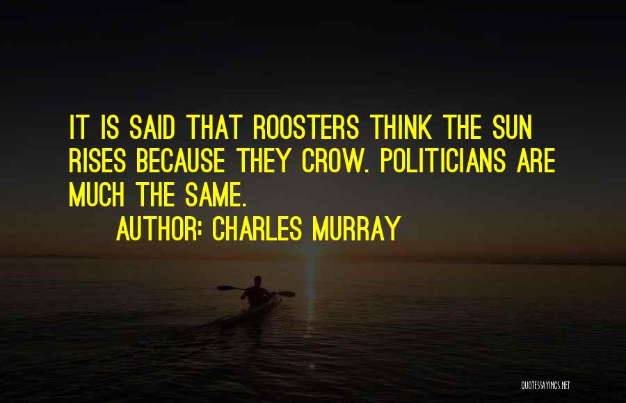 Charles Murray Quotes: It Is Said That Roosters Think The Sun Rises Because They Crow. Politicians Are Much The Same.