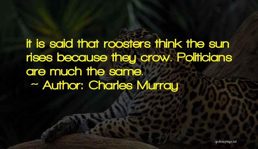 Charles Murray Quotes: It Is Said That Roosters Think The Sun Rises Because They Crow. Politicians Are Much The Same.