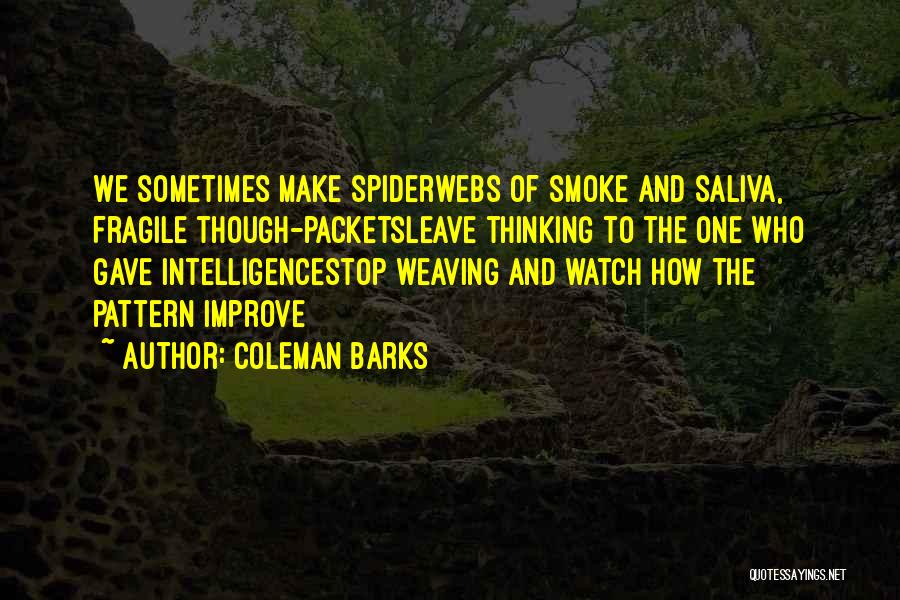 Coleman Barks Quotes: We Sometimes Make Spiderwebs Of Smoke And Saliva, Fragile Though-packetsleave Thinking To The One Who Gave Intelligencestop Weaving And Watch