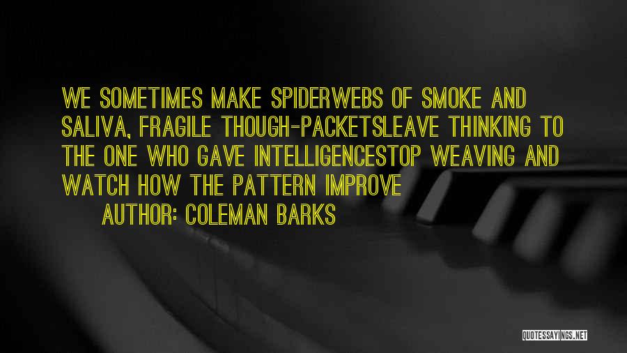 Coleman Barks Quotes: We Sometimes Make Spiderwebs Of Smoke And Saliva, Fragile Though-packetsleave Thinking To The One Who Gave Intelligencestop Weaving And Watch