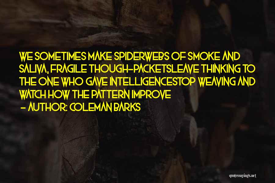 Coleman Barks Quotes: We Sometimes Make Spiderwebs Of Smoke And Saliva, Fragile Though-packetsleave Thinking To The One Who Gave Intelligencestop Weaving And Watch