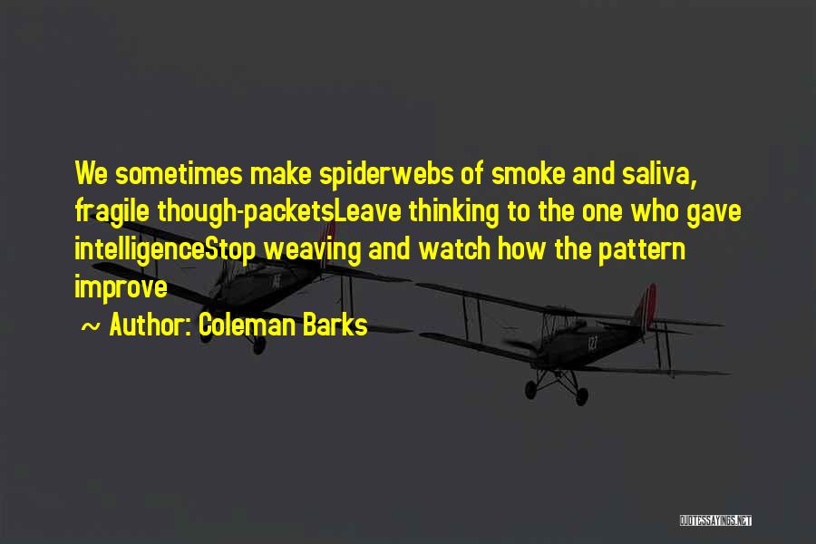 Coleman Barks Quotes: We Sometimes Make Spiderwebs Of Smoke And Saliva, Fragile Though-packetsleave Thinking To The One Who Gave Intelligencestop Weaving And Watch