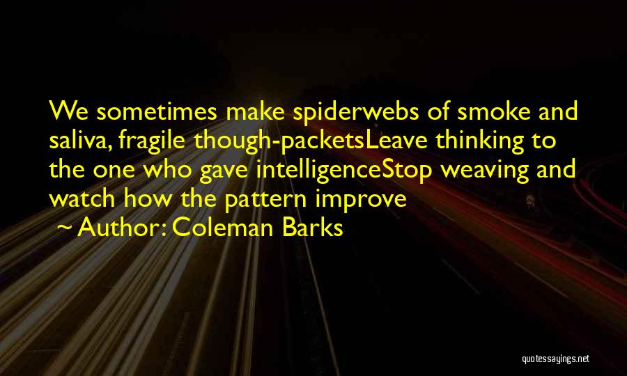 Coleman Barks Quotes: We Sometimes Make Spiderwebs Of Smoke And Saliva, Fragile Though-packetsleave Thinking To The One Who Gave Intelligencestop Weaving And Watch