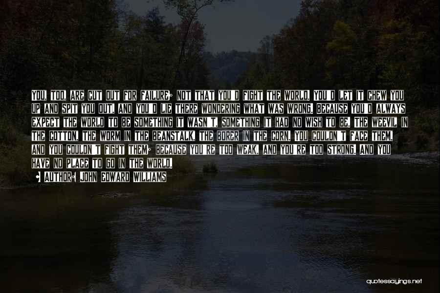 John Edward Williams Quotes: You, Too, Are Cut Out For Failure; Not That You'd Fight The World. You'd Let It Chew You Up And