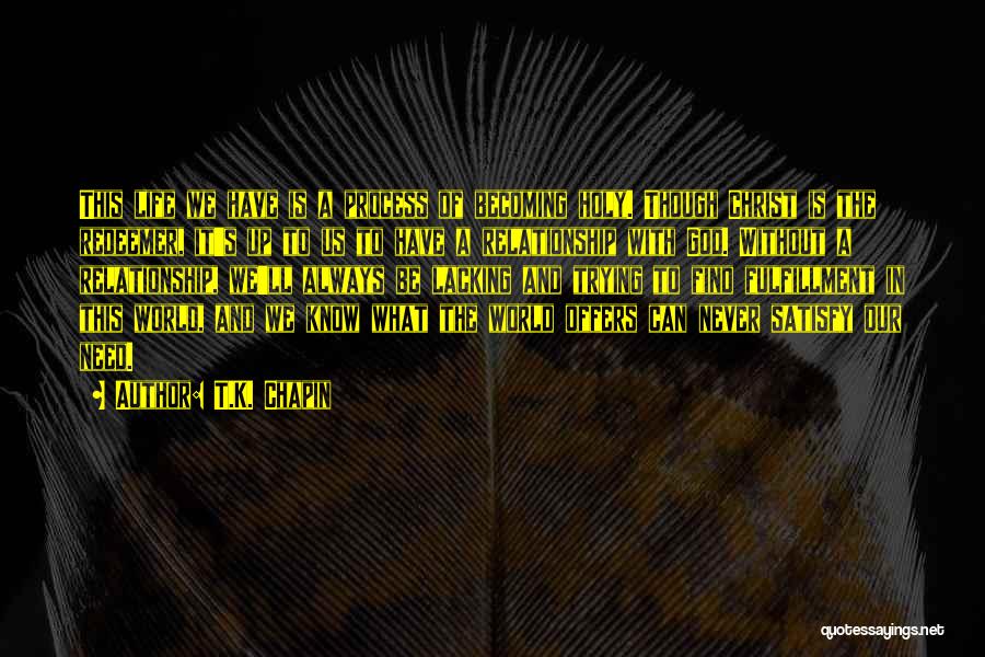 T.K. Chapin Quotes: This Life We Have Is A Process Of Becoming Holy. Though Christ Is The Redeemer, It's Up To Us To