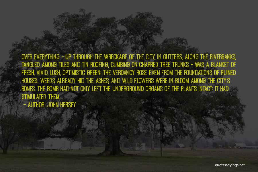 John Hersey Quotes: Over Everything - Up Through The Wreckage Of The City, In Gutters, Along The Riverbanks, Tangled Among Tiles And Tin