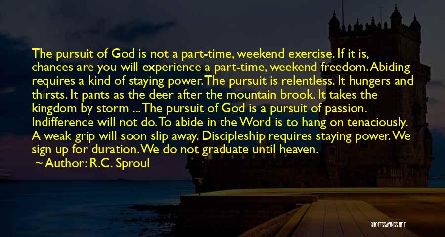 R.C. Sproul Quotes: The Pursuit Of God Is Not A Part-time, Weekend Exercise. If It Is, Chances Are You Will Experience A Part-time,