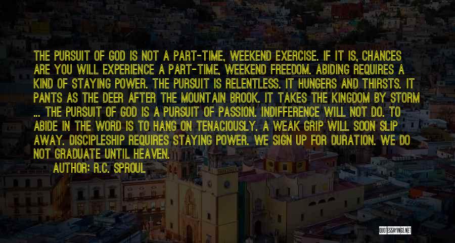 R.C. Sproul Quotes: The Pursuit Of God Is Not A Part-time, Weekend Exercise. If It Is, Chances Are You Will Experience A Part-time,