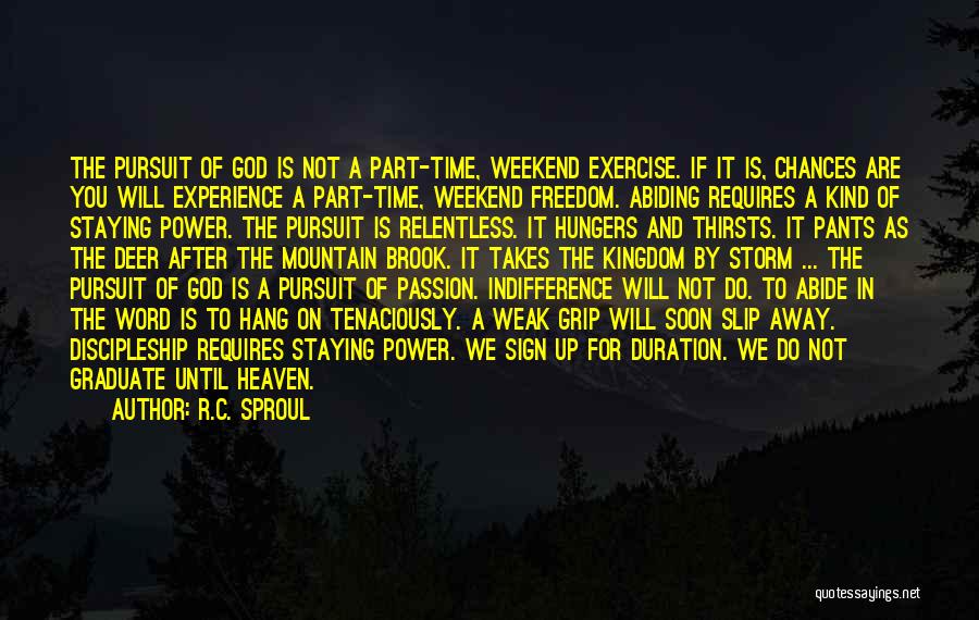 R.C. Sproul Quotes: The Pursuit Of God Is Not A Part-time, Weekend Exercise. If It Is, Chances Are You Will Experience A Part-time,