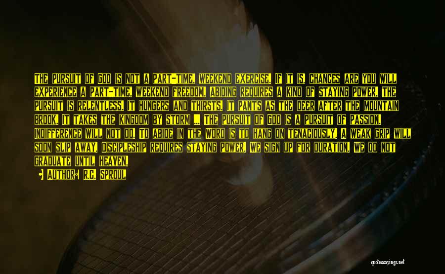 R.C. Sproul Quotes: The Pursuit Of God Is Not A Part-time, Weekend Exercise. If It Is, Chances Are You Will Experience A Part-time,