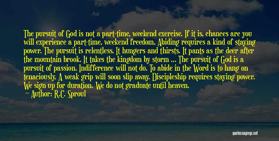 R.C. Sproul Quotes: The Pursuit Of God Is Not A Part-time, Weekend Exercise. If It Is, Chances Are You Will Experience A Part-time,