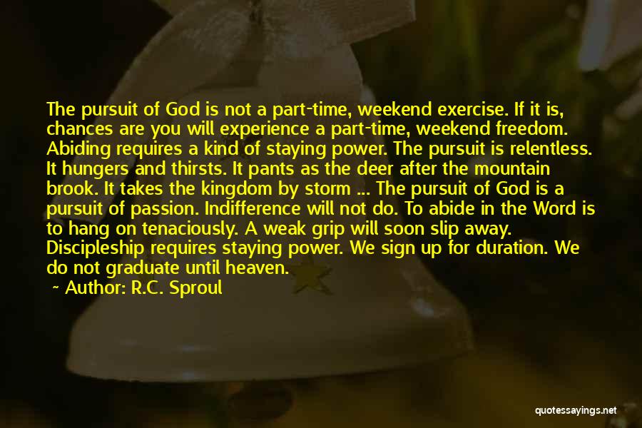 R.C. Sproul Quotes: The Pursuit Of God Is Not A Part-time, Weekend Exercise. If It Is, Chances Are You Will Experience A Part-time,