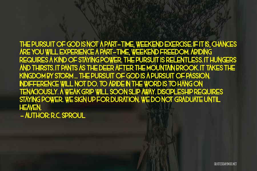 R.C. Sproul Quotes: The Pursuit Of God Is Not A Part-time, Weekend Exercise. If It Is, Chances Are You Will Experience A Part-time,