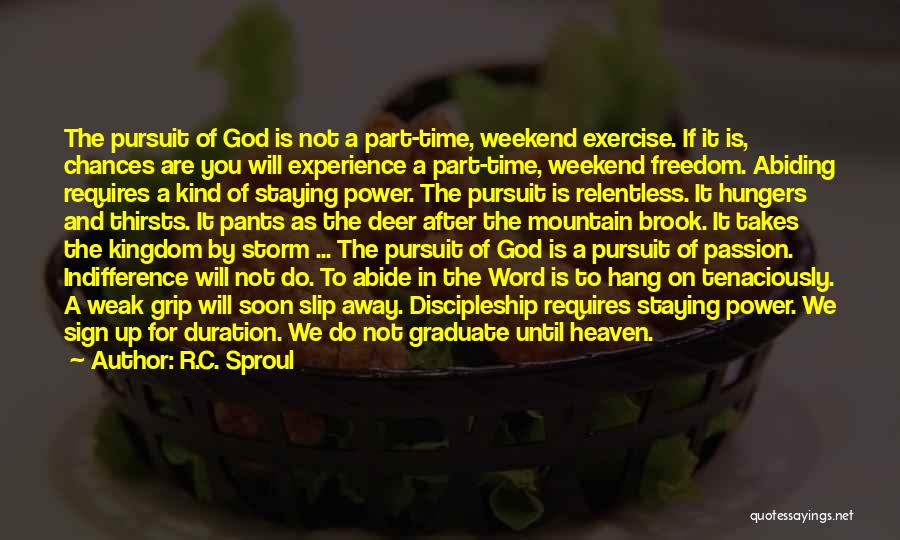 R.C. Sproul Quotes: The Pursuit Of God Is Not A Part-time, Weekend Exercise. If It Is, Chances Are You Will Experience A Part-time,