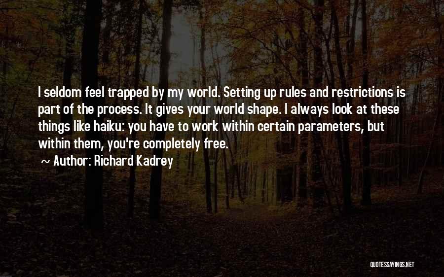 Richard Kadrey Quotes: I Seldom Feel Trapped By My World. Setting Up Rules And Restrictions Is Part Of The Process. It Gives Your