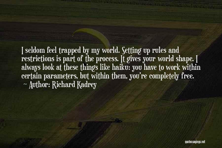 Richard Kadrey Quotes: I Seldom Feel Trapped By My World. Setting Up Rules And Restrictions Is Part Of The Process. It Gives Your