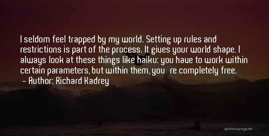 Richard Kadrey Quotes: I Seldom Feel Trapped By My World. Setting Up Rules And Restrictions Is Part Of The Process. It Gives Your