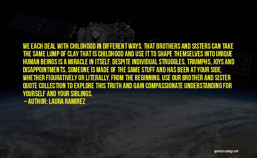 Laura Ramirez Quotes: We Each Deal With Childhood In Different Ways. That Brothers And Sisters Can Take The Same Lump Of Clay That