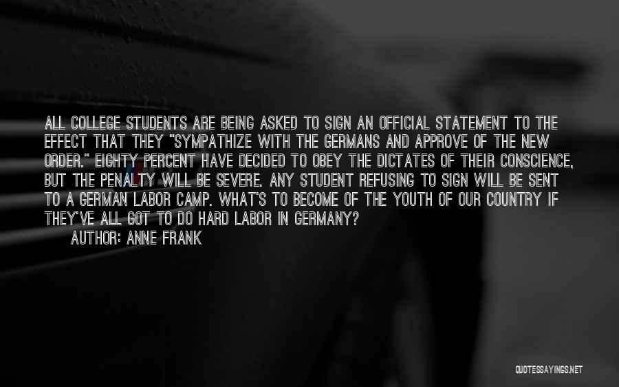 Anne Frank Quotes: All College Students Are Being Asked To Sign An Official Statement To The Effect That They Sympathize With The Germans