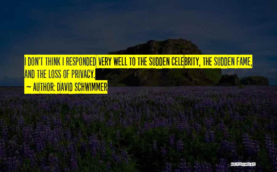 David Schwimmer Quotes: I Don't Think I Responded Very Well To The Sudden Celebrity, The Sudden Fame, And The Loss Of Privacy.